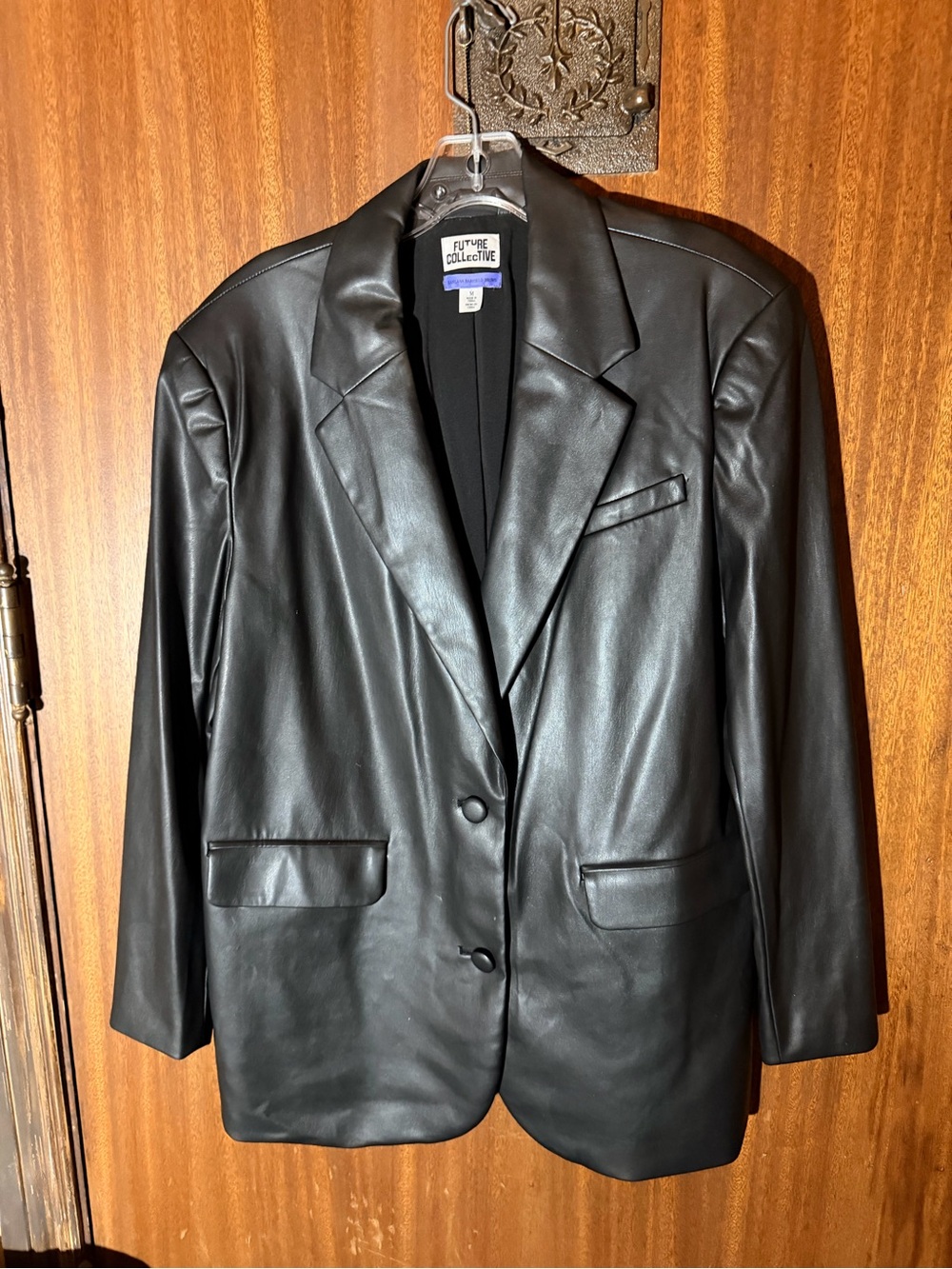 Future Collective x Kahlana Barfield Brown Black Faux Leather Blazer M